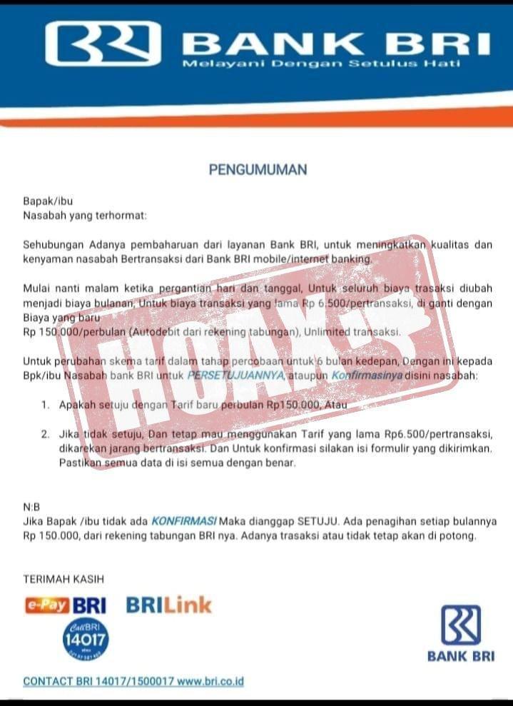 Pengumuman waspada hoaks BRI. (dok. BRI)