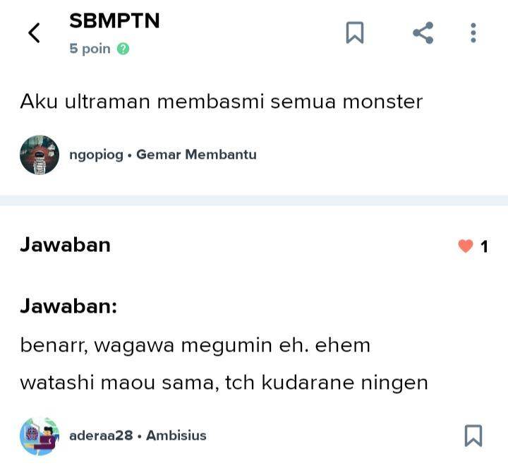 pertanyaan nyeleneh Brainly (brainly.co.id/mapel/sbmptn)