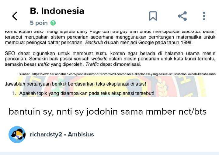 pertanyaan nyeleneh Brainly (brainly.co.id/mapel/b.indonesia)