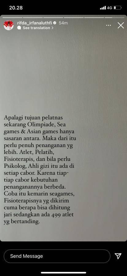 Curhatan pesenam Indonesia di Instagram (Instagram.com/rifda_irfanaluthfi)
