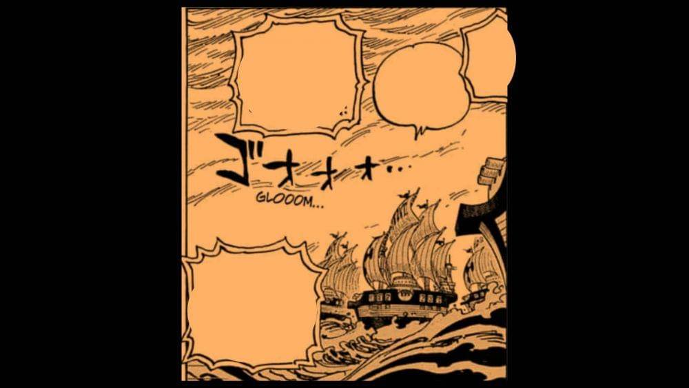 Kapal Pemerintah Dunia di dekat Wano. (Dok. Shueisha/One Piece)