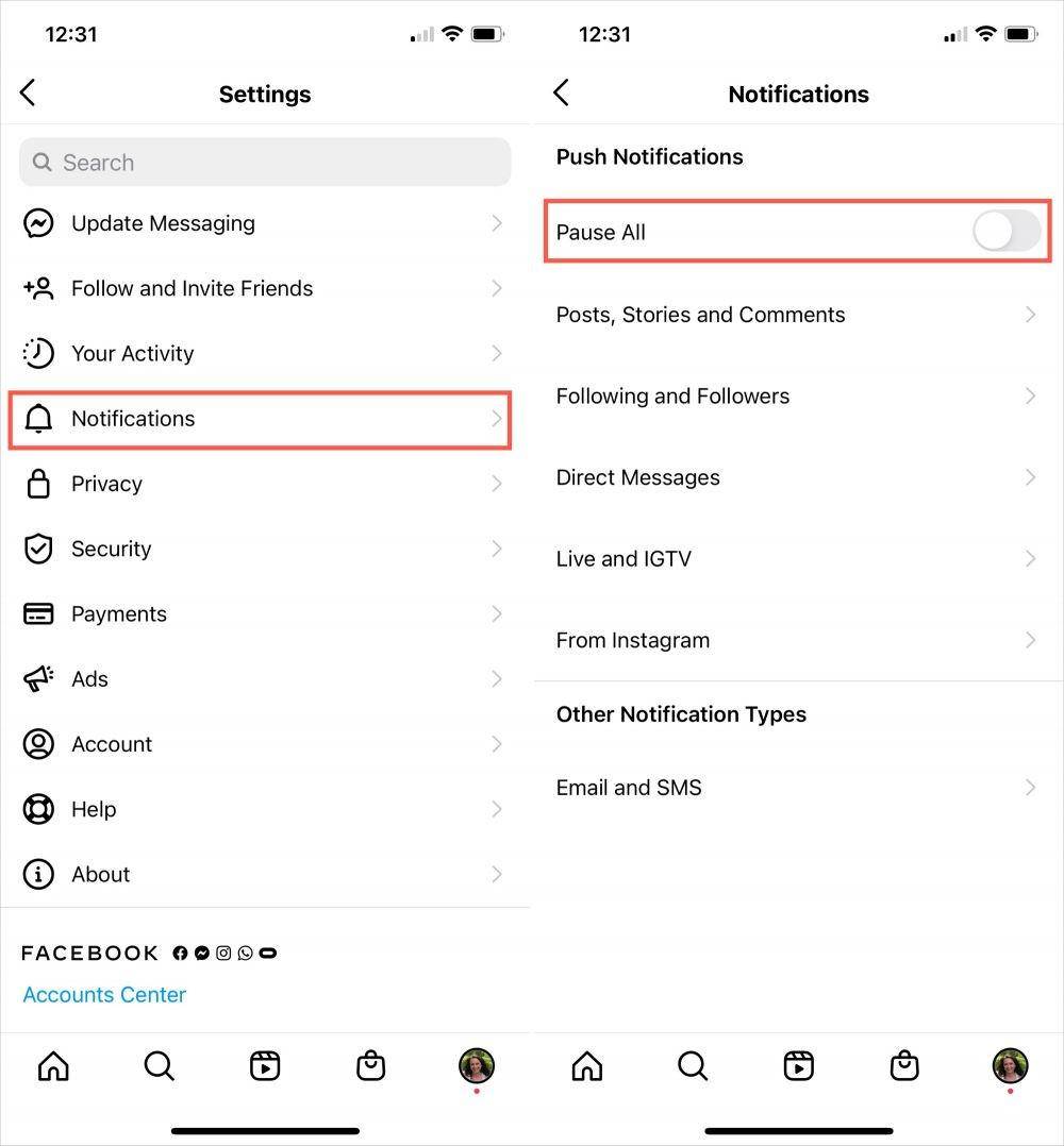 mengecek pengaturan notifikasi di Instagram (idownloadblog.com)