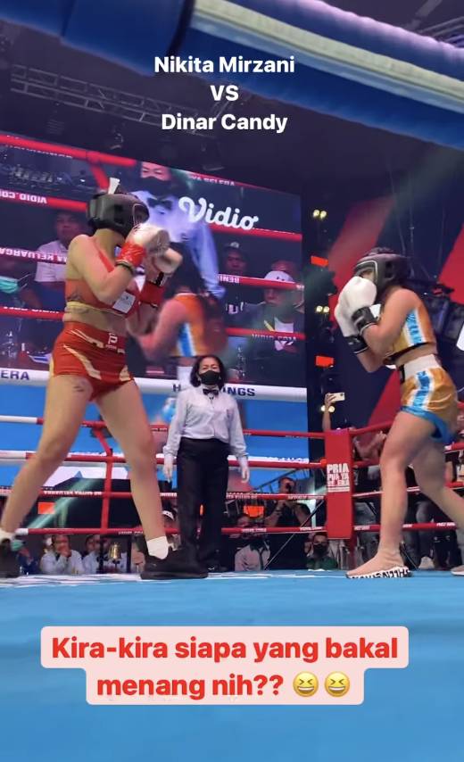 momen Nikita Mirzani dan Dinar Candy duel tinju (instagram.com/holywingssportshow)