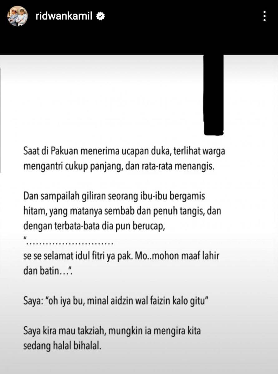 Kisah lucu yang dialami Gubernur Jawa Barat, Ridwan Kamil ketika menceritakan kembali pengalaman takziah. (www.instagram.com/@ridwankamil)