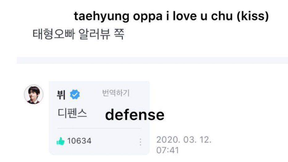 komentar balasan V pada Army di Weverse (twitter.com/@onlybtsrule)