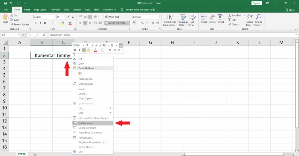 ilustrasi cara mengedit komentar di Excel (dok. pribadi/Nurul M)