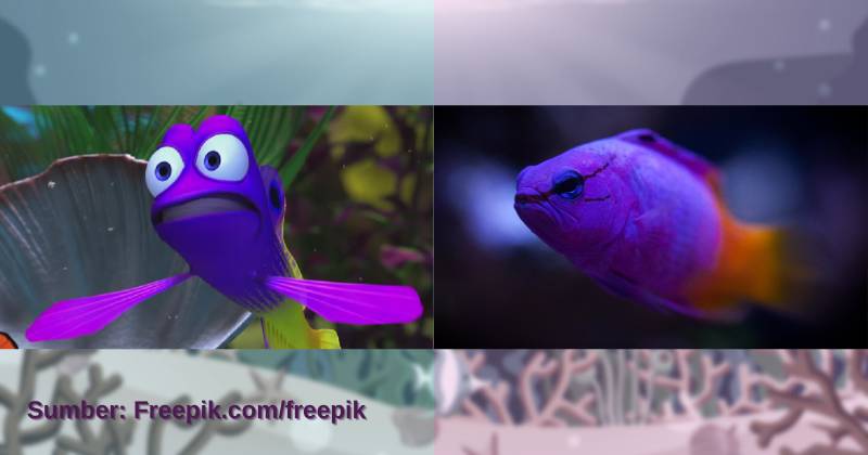 karakter Gurgle dan ilustrasi royal gramma (dok. Pixar Animation Studios/Finding Nemo | flickr.com/Wheelibin)