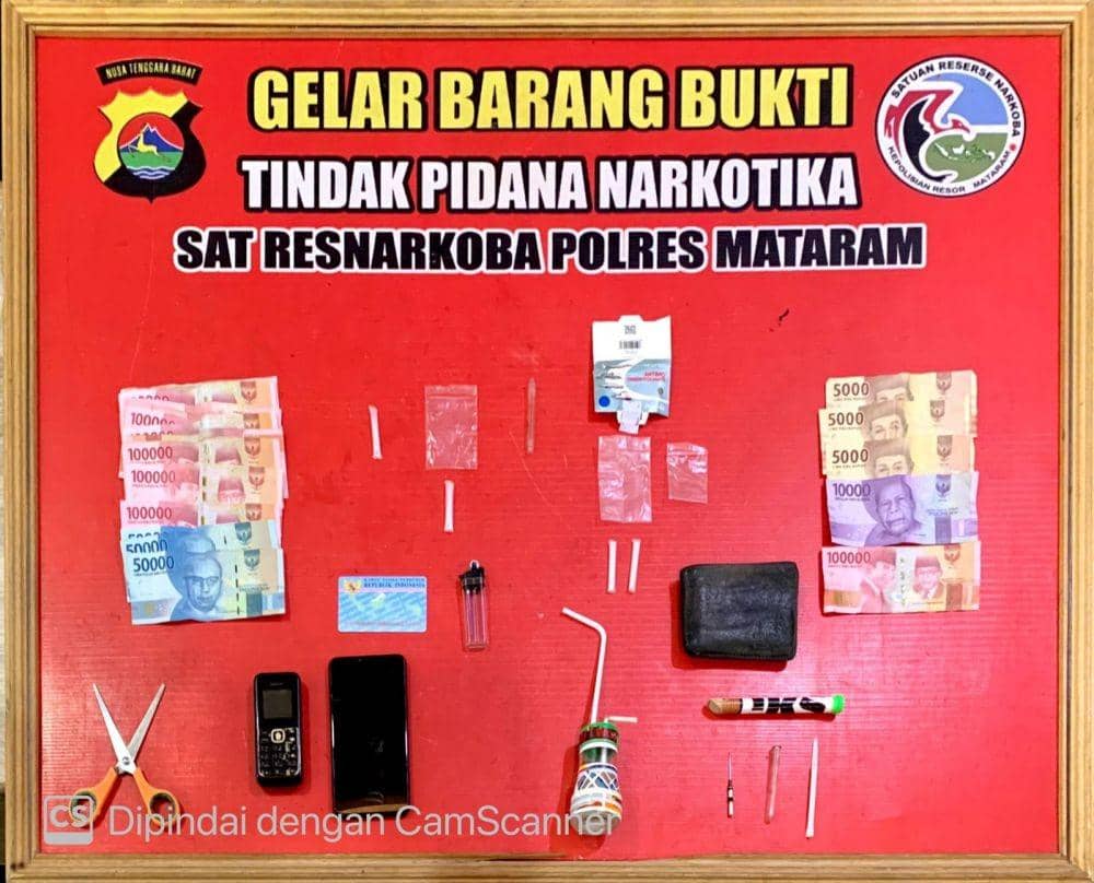 Barang bukti yang diamankan polisi dari terduga pelaku. (Dok. Polresta Mataram)