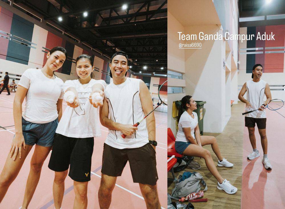 potret Vidi Aldiano dan Raisa latihan badminton bareng (instagram.com/vidialdiano)