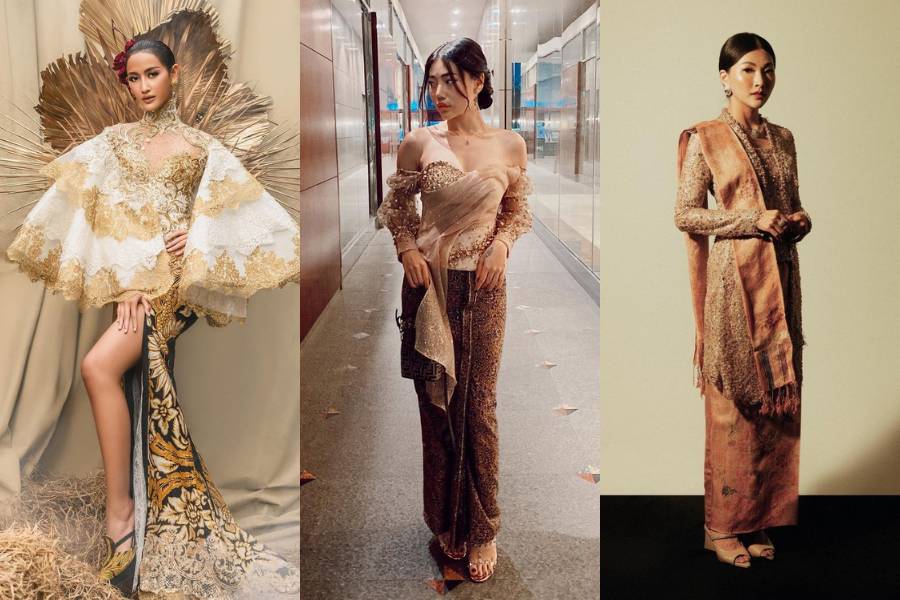 Kebaya brokat berwarna gold. (instagram.com/doleytobing / instagram.com/Sarwendah29 / instagram.com/wendywalters)