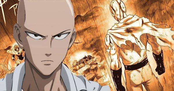 Saitama selamat dari Gamma Ray Blast milik Garou ( tonarinoyj.jp/One Punch-Man )