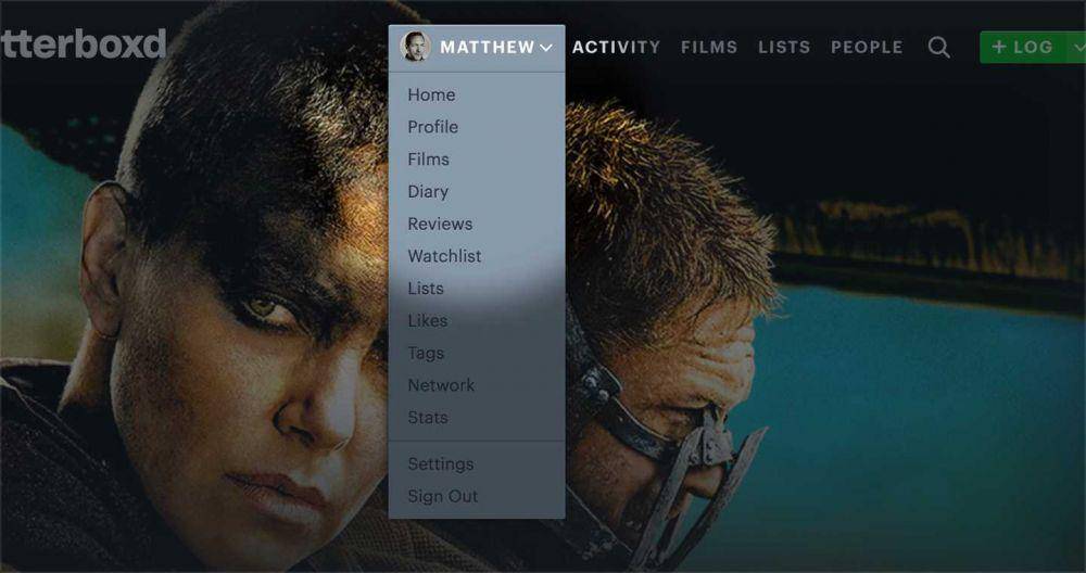 tampilan menu akun Letterboxd (letterboxd.com)