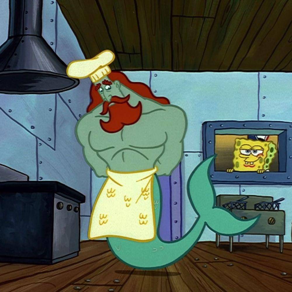adegan Raja Neptunus kerja di Krusty Krab (spongebob.fandom.com)