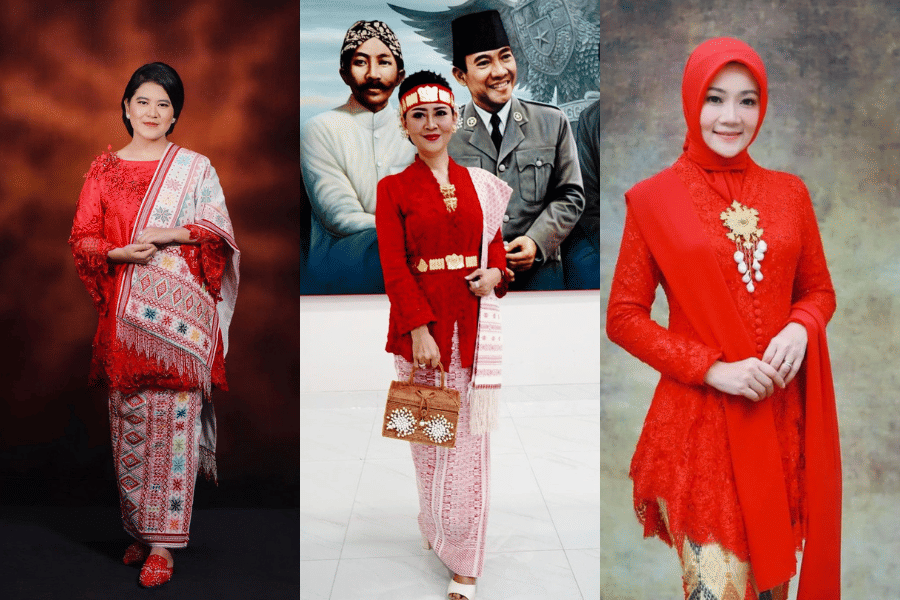 9 Ide Kebaya Brokat Merah ala Istri Pejabat, Gaya Anggun Tiada Dua