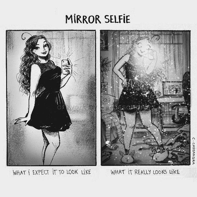 Ilustrasi ekspektasi vs. realita cewek. (instagram.com/cassandracalin)