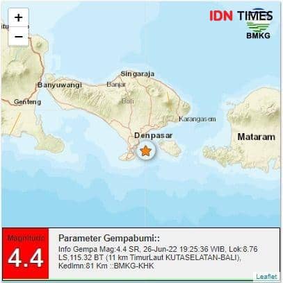 Gempa Magnitudo 4,4 Guncang Bali, Getaran Terasa Hingga Lombok