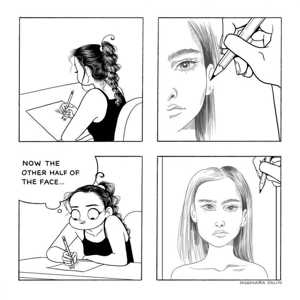 Ilustrasi cewek saat kerja. (instagram.com/cassandracalin)