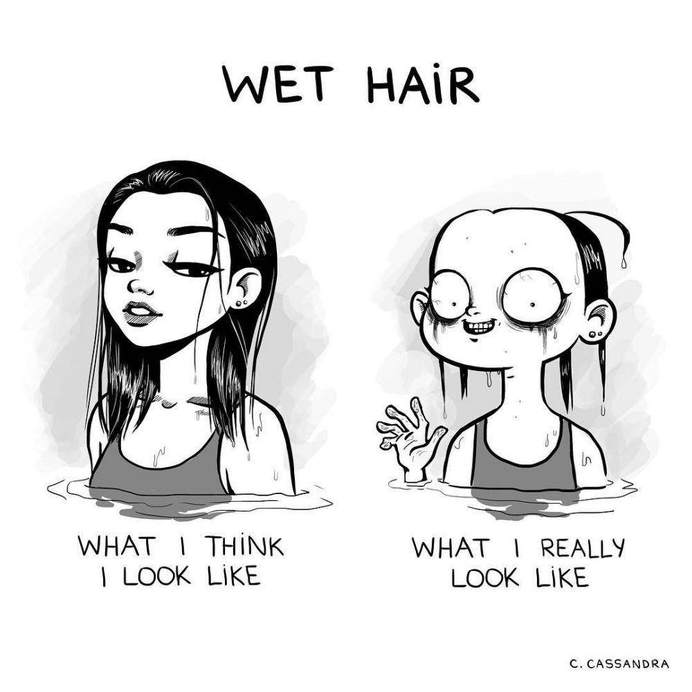 Ilustrasi ekspektasi vs. realita cewek. (instagram.com/cassandracalin)
