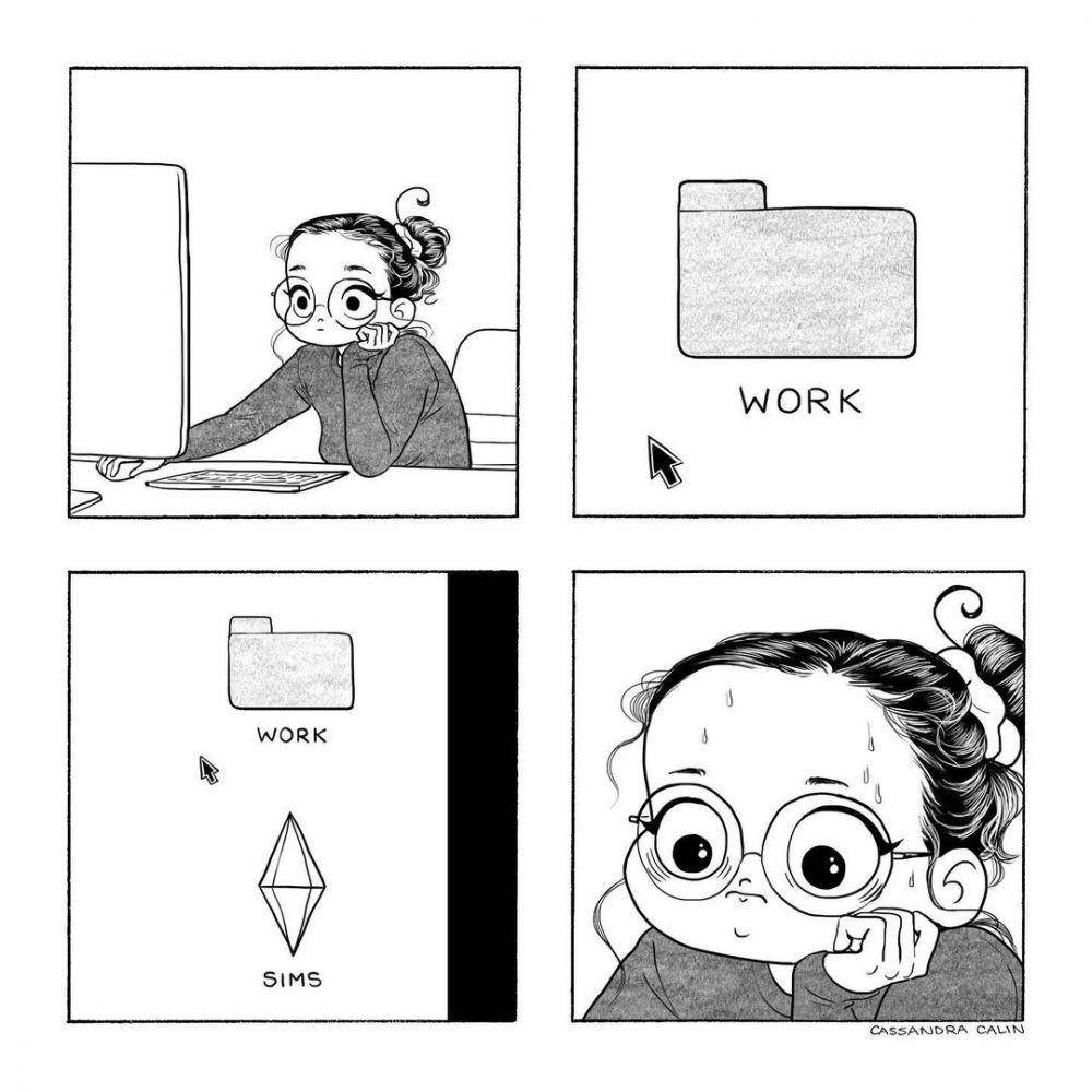 Ilustrasi cewek saat kerja. (instagram.com/cassandracalin)