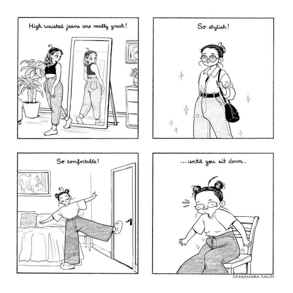 Ilustrasi ekspektasi vs. realita cewek. (instagram.com/cassandracalin)
