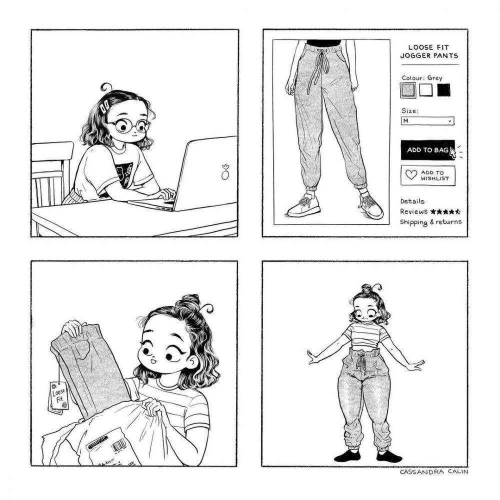 Ilustrasi ekspektasi vs. realita cewek. (instagram.com/cassandracalin)