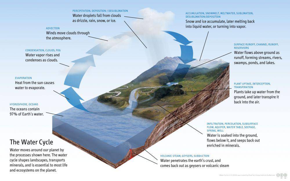 ilustrasi daur air atau siklus hidrologi (wikimedia.org/Ehud Tal)