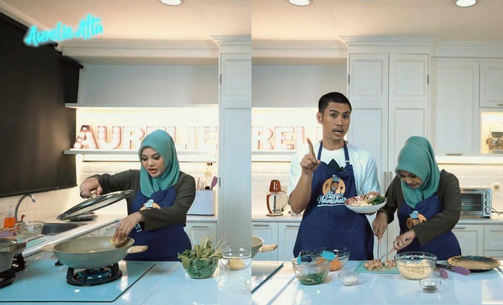 10 Potret Aurel Hermansyah dan Ricky Cuaca Masak Menu Sehat