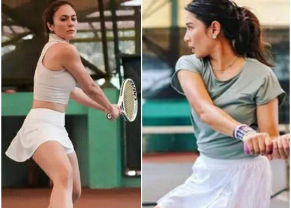 Wulan Guritno saat bermain tenis. Instagram.com/wulanguritno | Dian Sastro saat bermain tenis. Instagram.com/therealdisastr