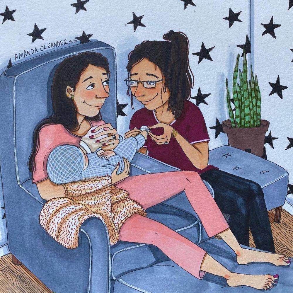 Ilustrasi ibu mengurus anak. (instagram.com/amandaoleander)