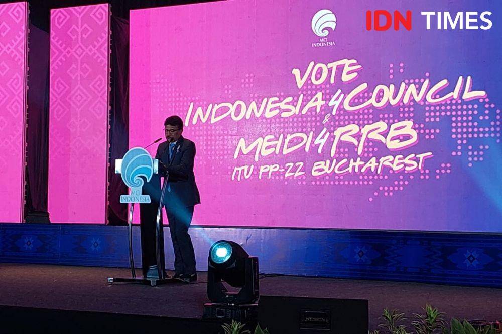 Menteri Komunikasi dan Informatika Johny G Plate dalam Keynote Speech pencalonan Indonesia sebagai dewan International Telecommunication Union (ITU) periode 2023-2026 di Hotel Raffless Jakarta Selatan. (IDN Times/Uji Sukma Medianti)