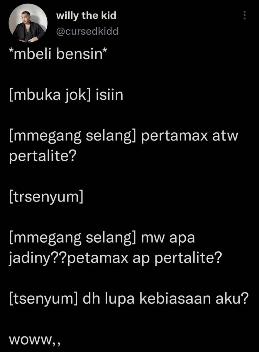Cuitan Netizen ketika beli bensin (Twitter.com/cursedkidd)