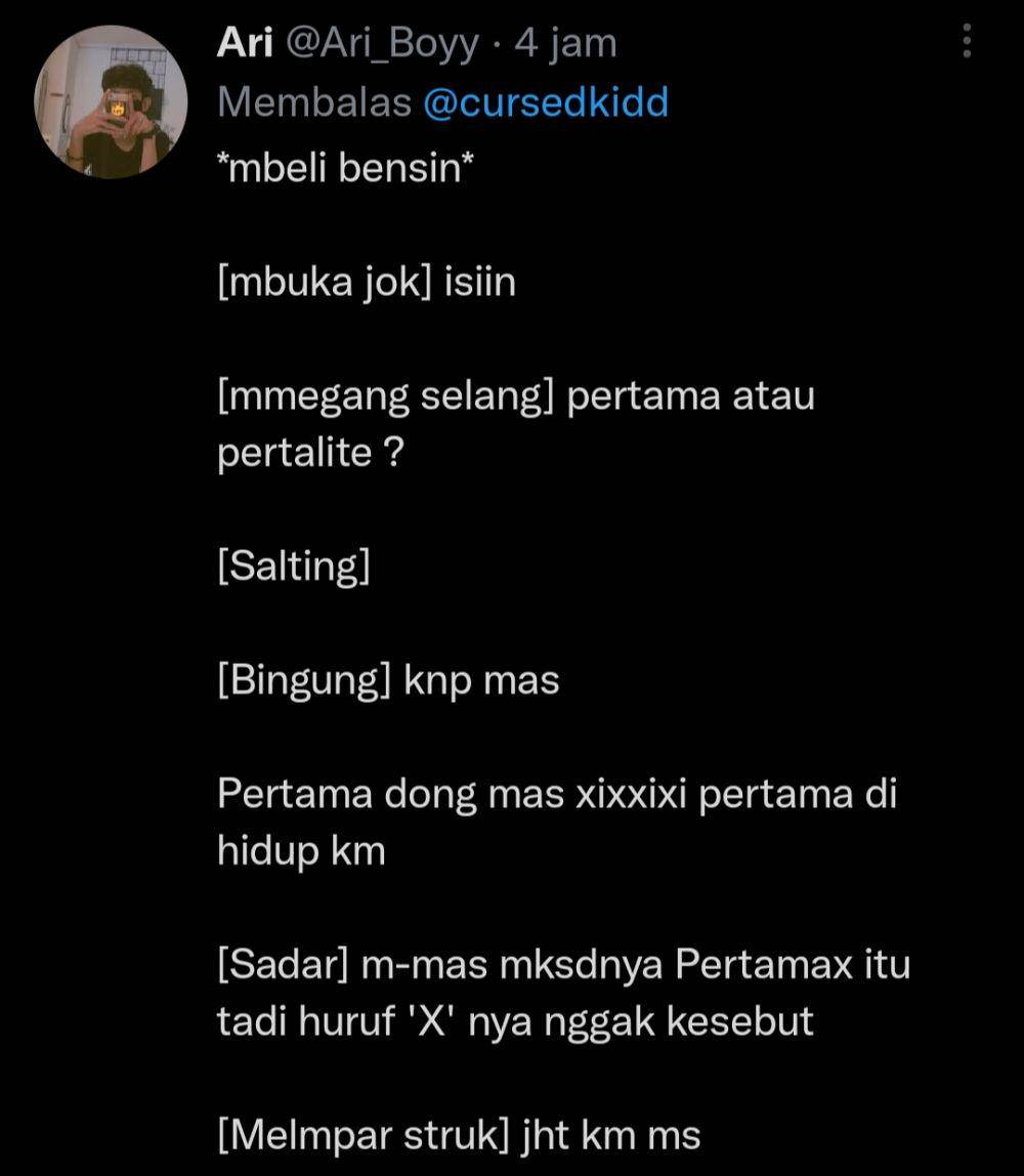 Cuitan Netizen ketika beli bensin (Twitter.com/Ari_Boyy)