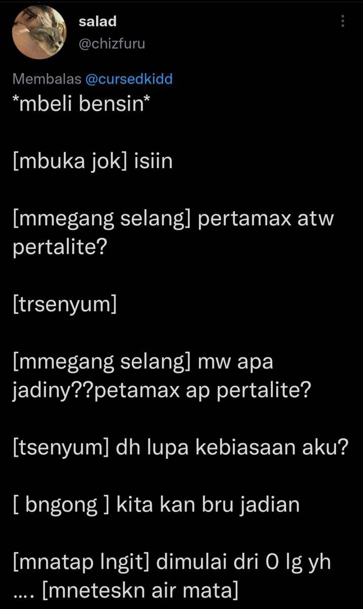 Cuitan Netizen ketika beli bensin (Twitter.com/chizfuru)