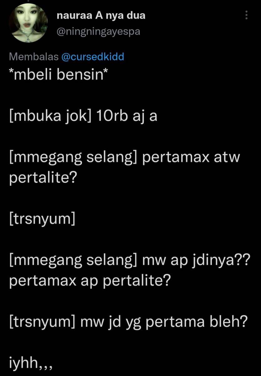 Cuitan Netizen ketika beli bensin (Twitter.com/ningningayespa)