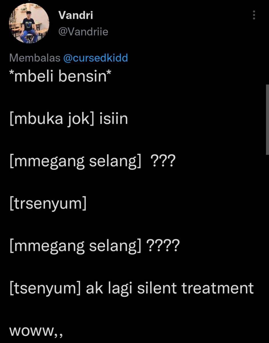 Cuitan Netizen ketika beli bensin (Twitter.com/Vandriie)