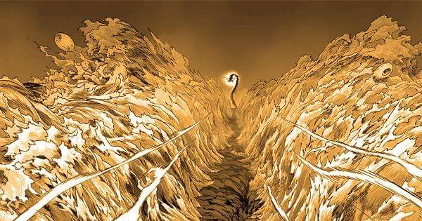 Evil Ocean Water terbelah oleh jotosan serius Saitama ( tonarinoyj.jp/One Punch-Man )