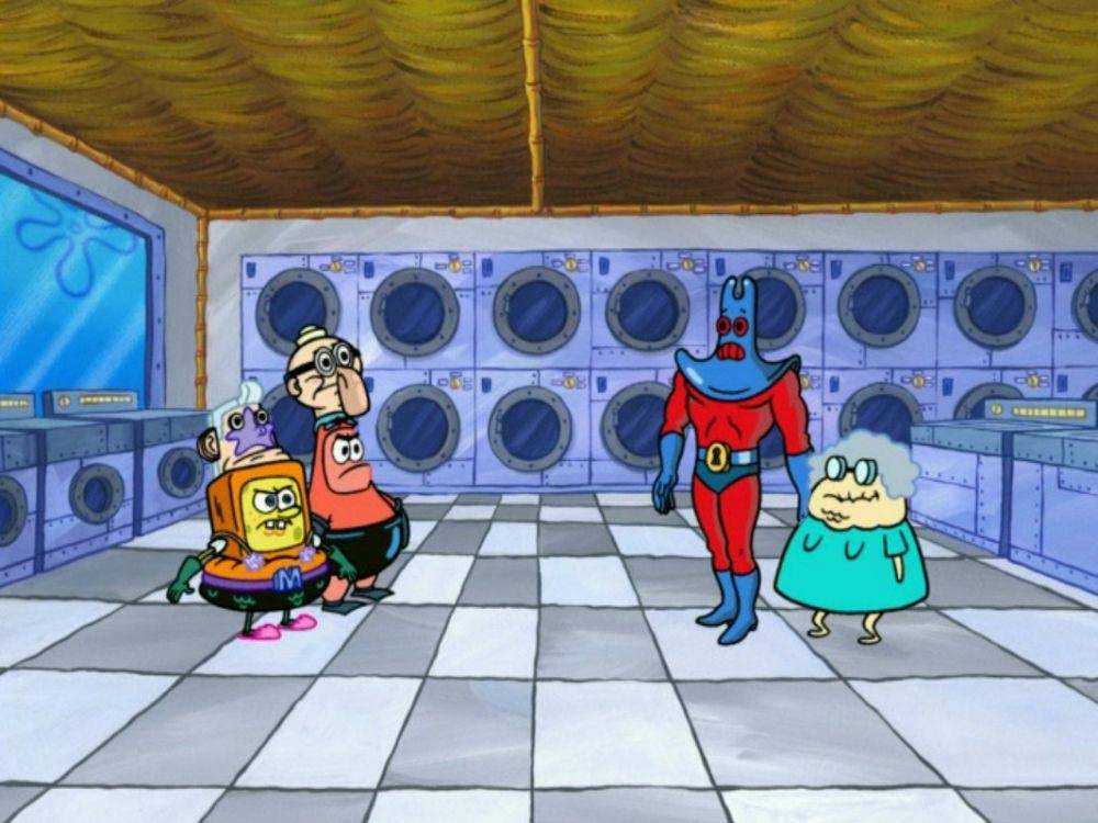 adegan Man Ray menyapa Spongebob dan Patrick (spongebob.fandom.com)
