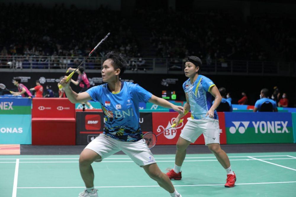 Apriyani Rahayu/Siti Fadia Silva Ramadhanti di babak perempat final Malaysia Open 2022 (dok. PP PBSI)