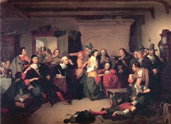 ilustrasi pengadilan penyihir (Examination of a Witch karya Tompkins Harrison Matteson)
