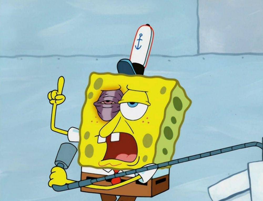 adegan Spongebob mengarang cerita soal mata memarnya (spongebob.fandom.com)