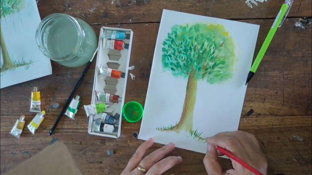 Proses menggambar dengan menggunakan teknik Aquarel. (youtube.com/SMAMIV TV)