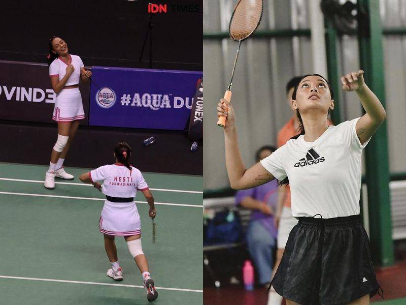 Erika Carlina bermain badminton. (Instagram.com/eri.carl | Dok. IDN Times/Rafifa Shabira)