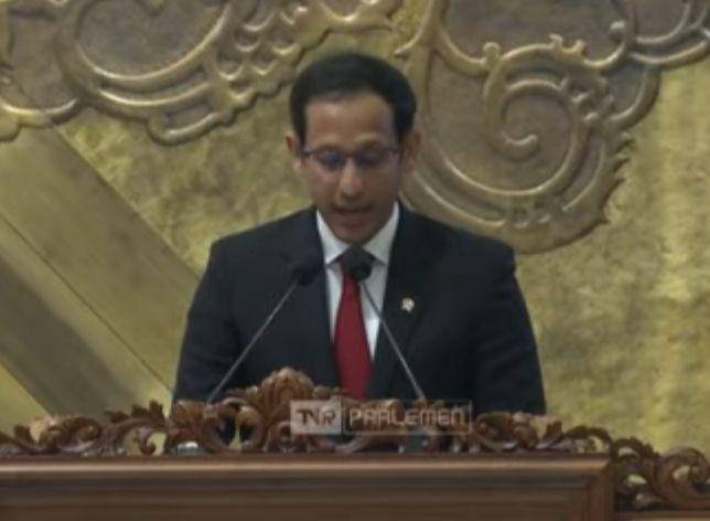 Nadim Makarim di rapat Paripurna ke-28 penutupan masa persidangan sidang V Tahun 2021-2022 (youtube.com))
