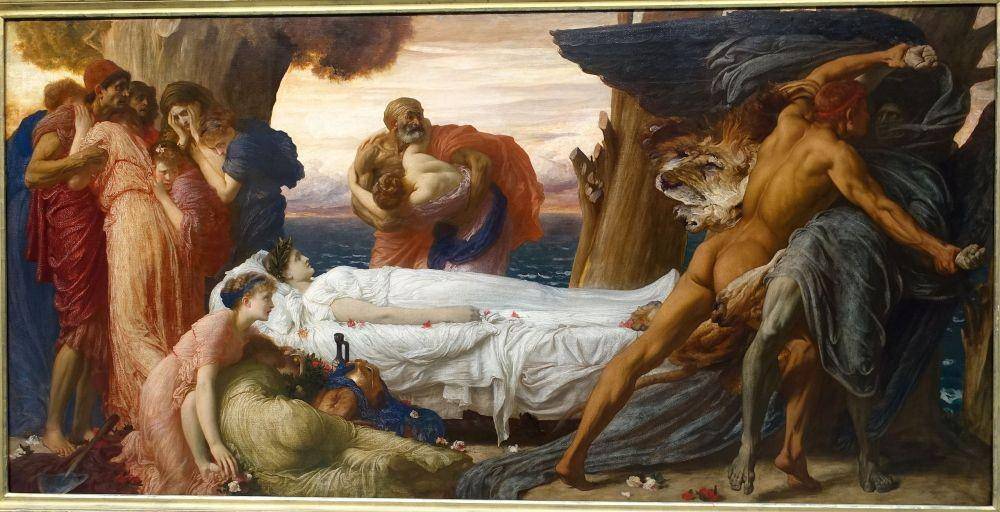 lukisan Heracles bergulat dengan Thanatos agar tak membawa jiwa Alcestis, istri Admetus (wikimedia.org)