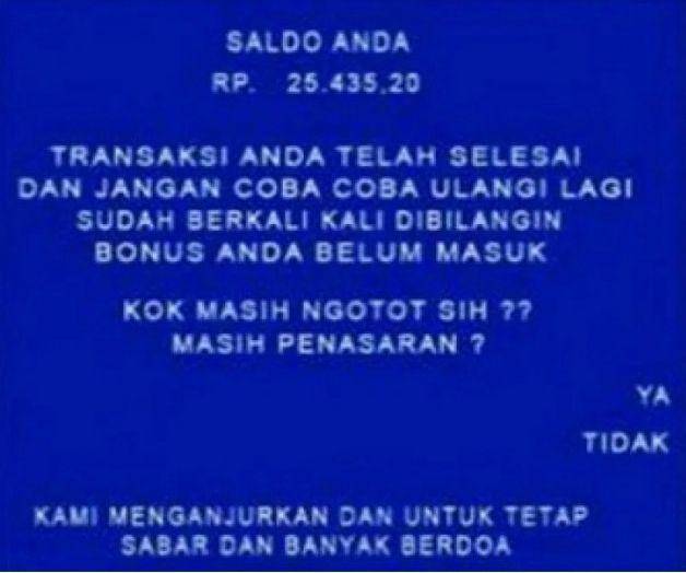 meme lucu saldo ATM (instagram.com/memecomicindonesia)