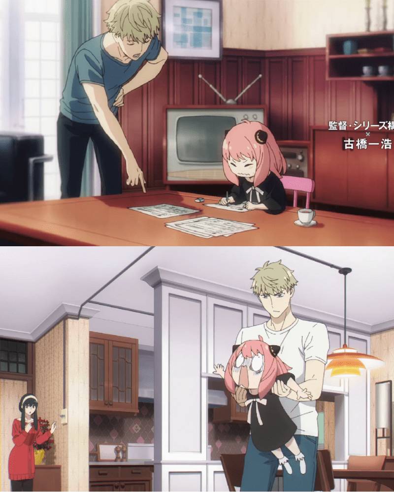 Loid menemani dan menyuruh Anya belajar. (dok. WIT STUDIO/SPY x FAMILY)
