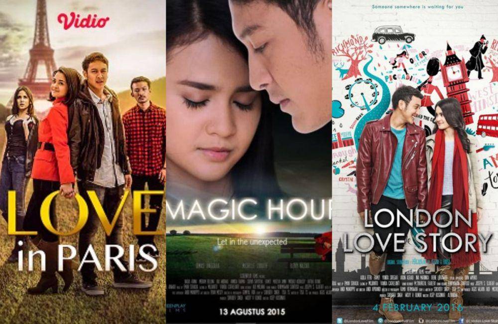kolase sinetron dan film yang dibintangi Michelle Ziudith dan Dimas Anggara (dok. Screenplay Productions/Love in Paris | dok. Screenplay Films/Magic Hour | dok. Screenplay Films/London Love Story)