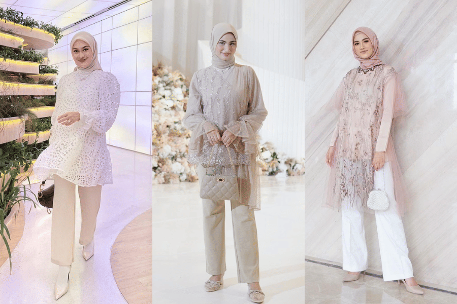 9 Padu Padan Tunik Brokat & Celana untuk Kondangan, Mudah Ditiru