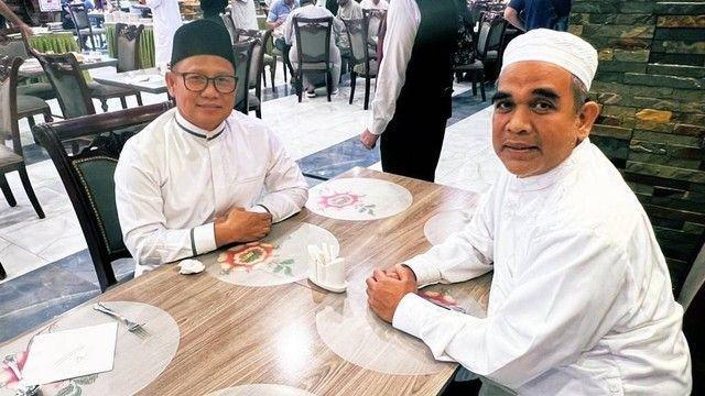 Ketum PKB Muhaimin Iskandar dan Sekjen Gerindra Ahmad Muzani di Arab Saudi. (Instagram/@cakiminow)