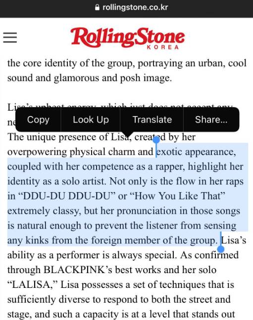 tangkapan layar artikel Rolling Stone Korea (twitter.com/GIRL0VESICK)